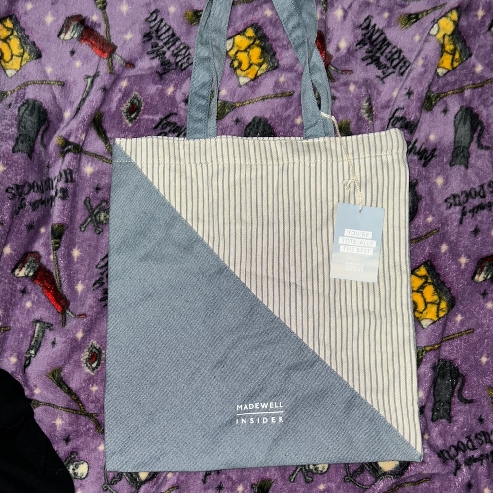 Madewell Striped Canvas Tote in Gray and Cream
